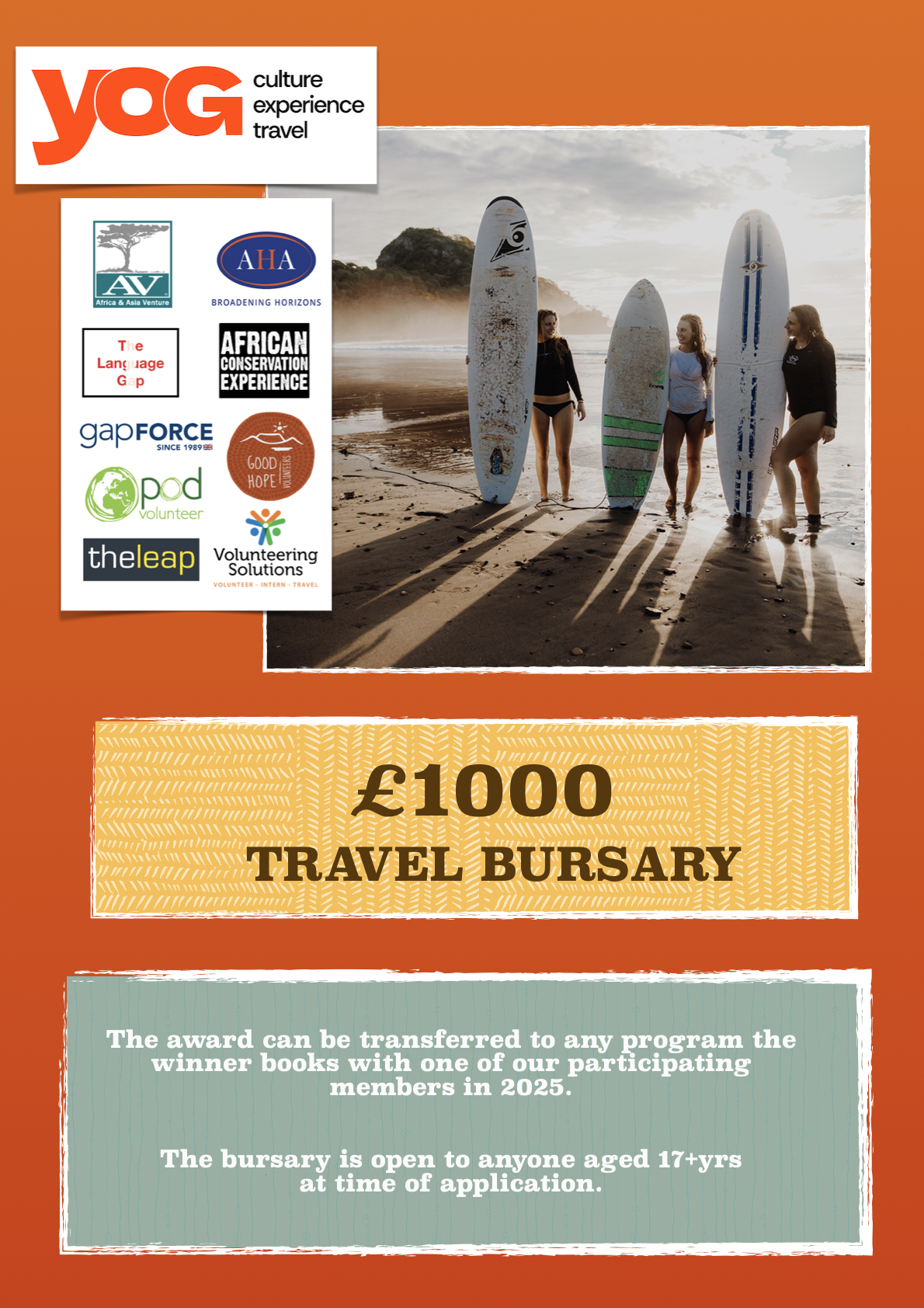 YOG Bursary Poster giving details of how to apply